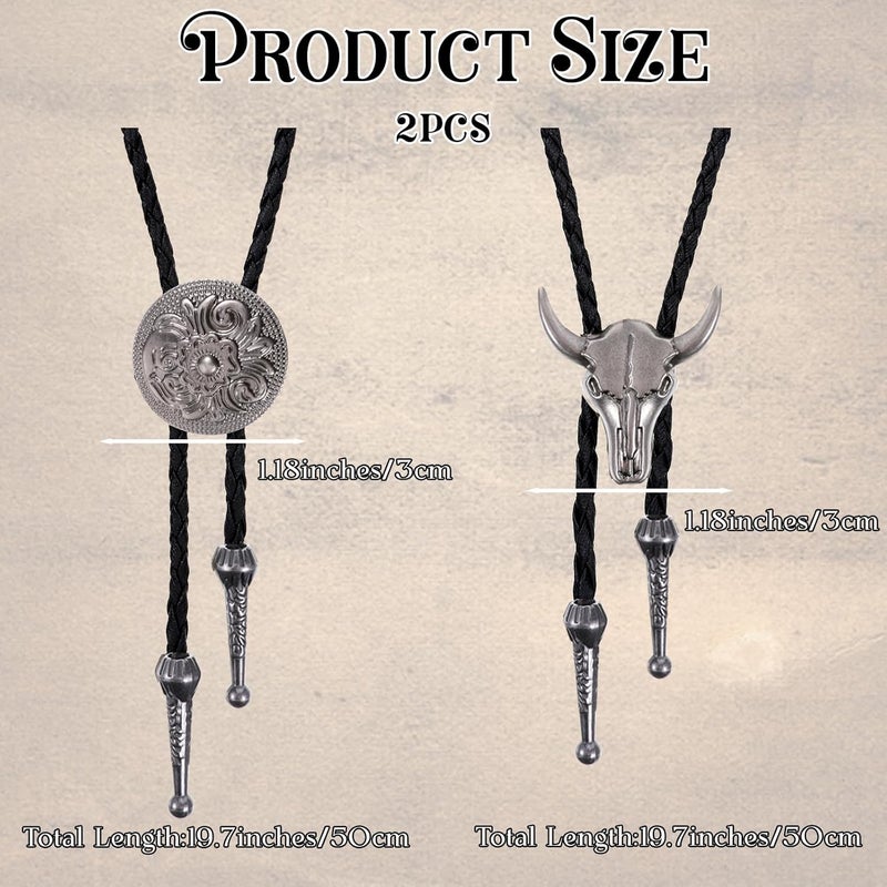 ElevateTech 2 Pcs Bolo Tie for Men, Western Cowboy Tie Necklace Handmade Leather Necktie Retro Style Bolo Ties for Women - Image 4